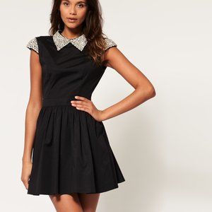 NWOT ASOS Black Jewel Collar Aline Holiday Dress XS 2 Punk Rockabilly Audrey